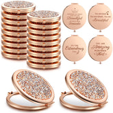 Roowest rose gold rhinestone compact mirror front sparkles for quick on-the-go makeup checks