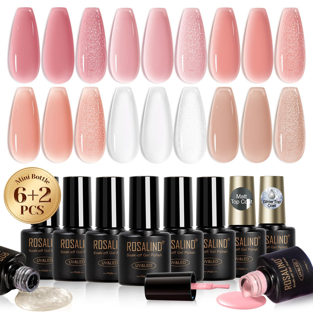 ROSALIND jelly gel polish set with nude jelly colors for natural-looking nails with soft sheer coverage