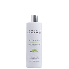 Rose & Caramel Purity Self Tan Removing Bubble Bath bottle pour supports quick, gentle tan removal