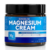 Roseblem magnesium cream with arnica and lavender jar for calming daily relief.