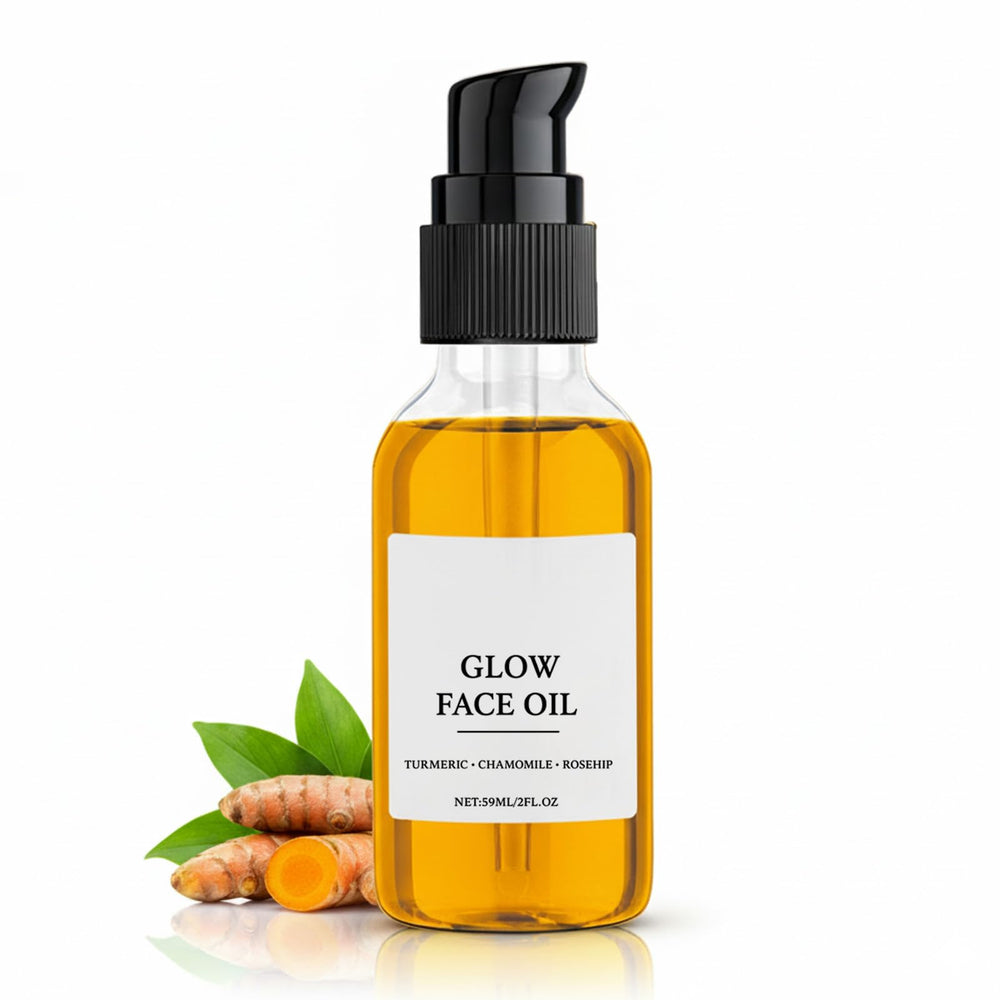 Roseblem turmeric oil bottle highlights gentle nourishment for daily facial care and hydration.