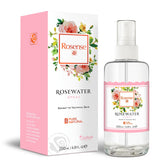 Rosense glass bottle rosewater poured for refreshing facial mist