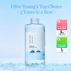 ROUND LAB 1025 Dokdo Toner label closeup highlights ingredients and Korean skincare heritage