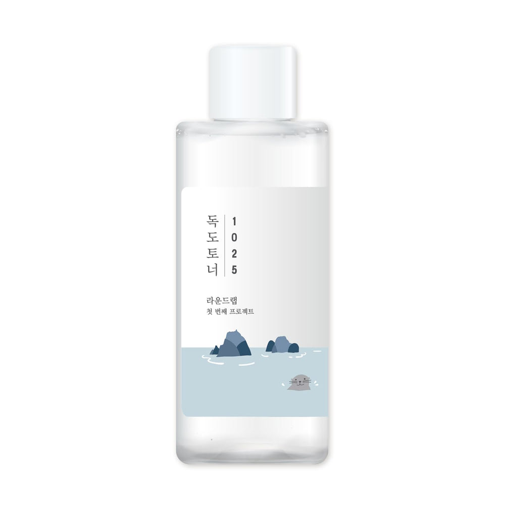 ROUND LAB Dokdo toner bottle front offers gentle exfoliation and hydration in a light, watery formula.