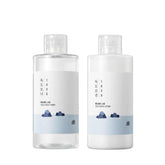 Round Lab Dokdo Toner bottle pour demonstrates hydrating, gentle exfoliation preparation.