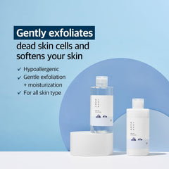 Round Lab Dokdo Toner water texture close-up suggests refreshing hydration for sensitive skin.