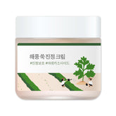 ROUND LAB Mugwort Calming Cream jar closeup showing soothing texture for irritated skin
