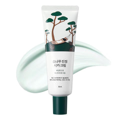 ROUND LAB Pine Calming Cica Cream tube closeup showing soothing formula for sensitive skin