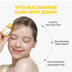 ROUND LAB Vita Niacinamide Dark Spot Serum capsule-pump closeup demonstrates fast-absorbing, lightweight hydration for daily use.