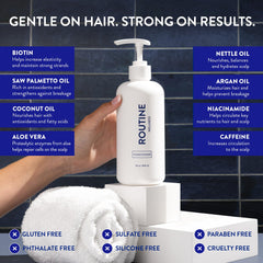 Routine Wellness Anti-Thinning Deep Conditioner with cucumber scent; enhances volume and softness.