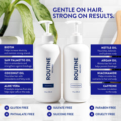 Routine Wellness ingredient close-up highlights pea peptides for strengthening hair.