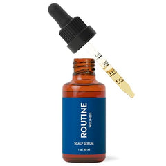 Routine Wellness scalp serum bottle on shelf showing lightweight care for fuller-looking hair