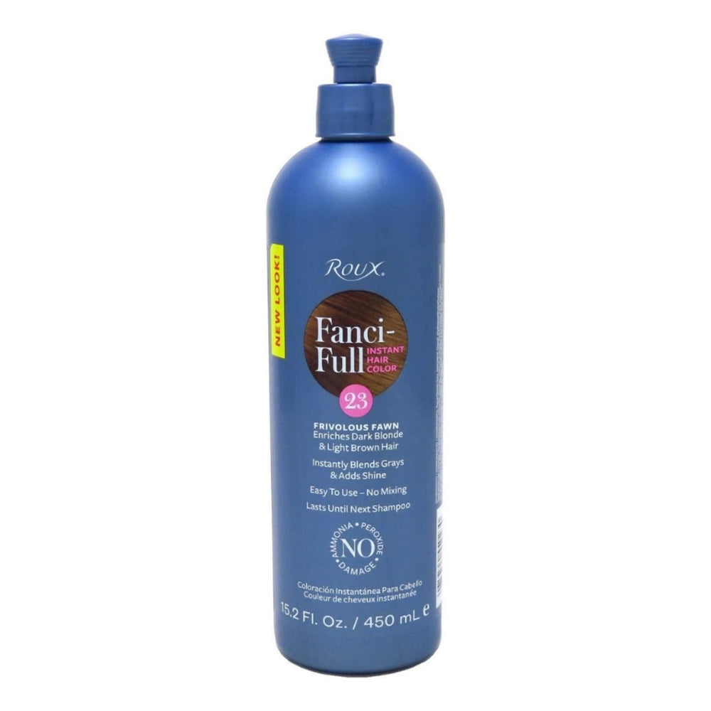 Roux Fanci-Full color rinse bottle showing instant gray coverage and shine.