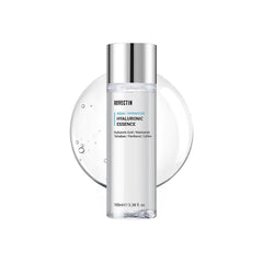 ROVECTIN Aqua Hyaluronic Essence bottle close-up highlighting hydrating toning action for plump skin.
