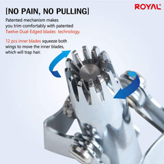 ROYAL Birdie in-hand view shows easy manual operation for mess-free trimming.