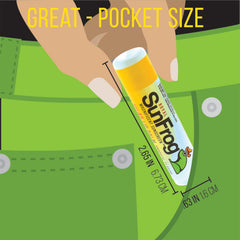 Royal SunFrog SPF 45 lip balm highlights water resistance for outdoor activities.