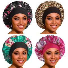 ROYBENS satin bonnet elastic band closeup for comfortable fit.