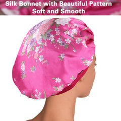 ROYBENS satin bonnet four-pack flatlay demonstrates value and variety for multiple users.