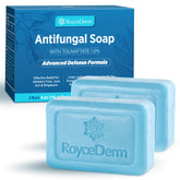 Roycederm antifungal tea tree soap packaging shown for targeted fungal care.