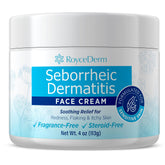 Roycederm face cream bottle closeup highlighting fragrance-free daily hydration for sensitive skin.
