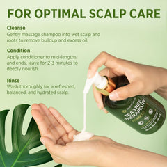 Roycederm Tea Tree Conditioner application closeup demonstrates soothing hydration.