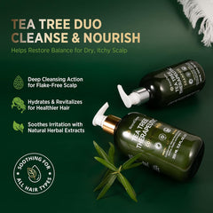 Roycederm Tea Tree Shampoo bottle pour shows easy cleansing and refreshing wash.