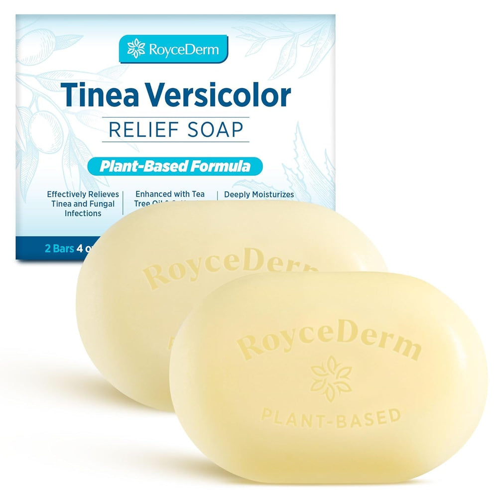 Roycederm Tinea Relief Soap packaging highlights dermatologist-inspired care and everyday relief.