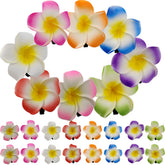 ROYHOO frangipani hair clip close-up shows vibrant foam petals for tropical wedding styling.
