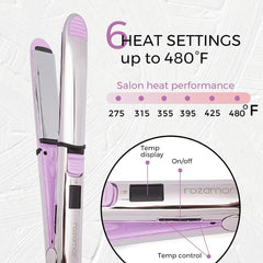 Rozamor 2-in-1 titanium ionic flat iron pink curl-wand for versatile styling