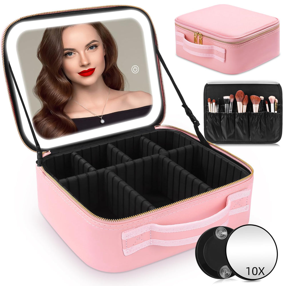 RRtide makeup bag front view with LED mirror for convenient travel makeup