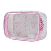 RSRSLEII cute clear makeup bag with bow pattern for travel storage and quick access.