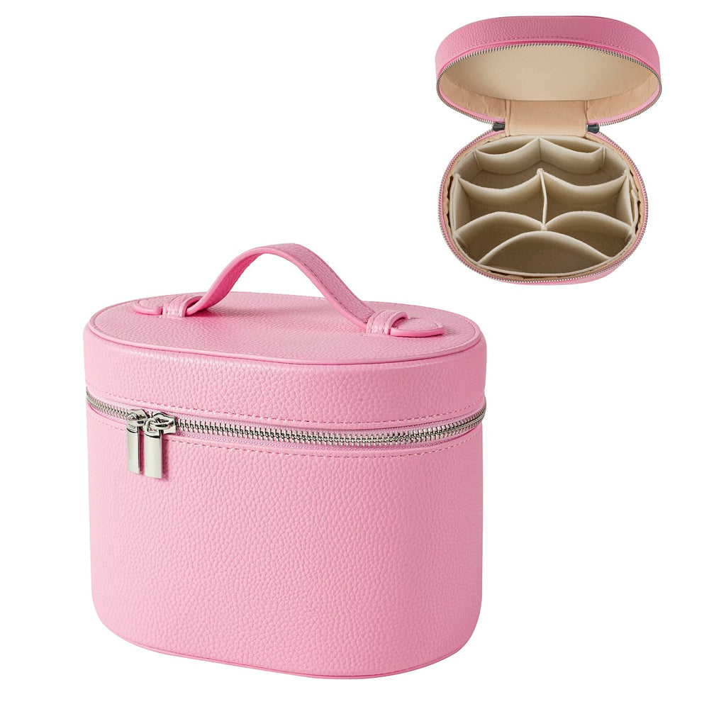 RSRSLEII pink aesthetic makeup bag front view for organized travel