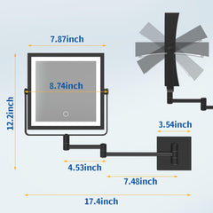 Ruacq matte black double-sided magnification mirror with 1x and 10x detail