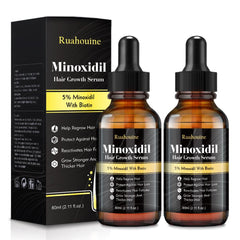 Ruahouine 2-pack minoxidil bottle closeup shows focused application for thicker hair.