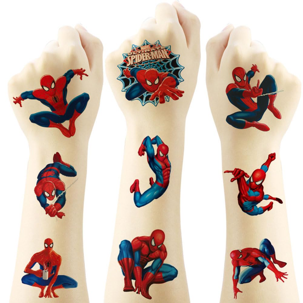 RUBANG Spiderman tattoos sheet 5x5cm for kids, bold designs and party-ready fun