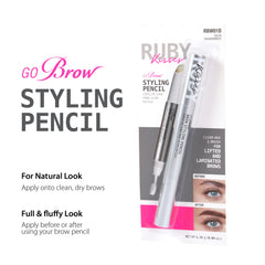 Ruby Kisses Brow Styling Pencil with Brush clear-wax swatch demonstrates natural finish and hold.