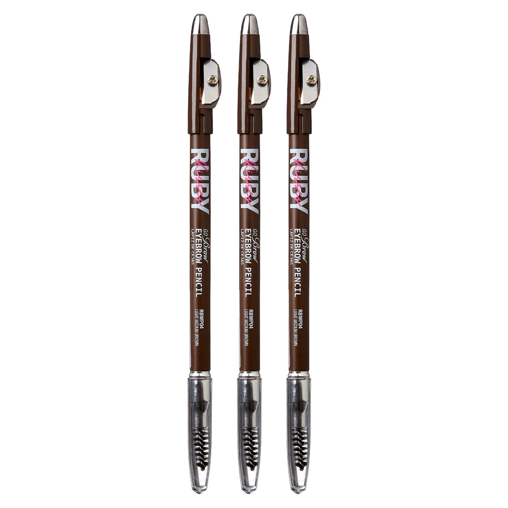 Ruby Kisses GoBrow pencil 3-pack front view for natural-looking brows.