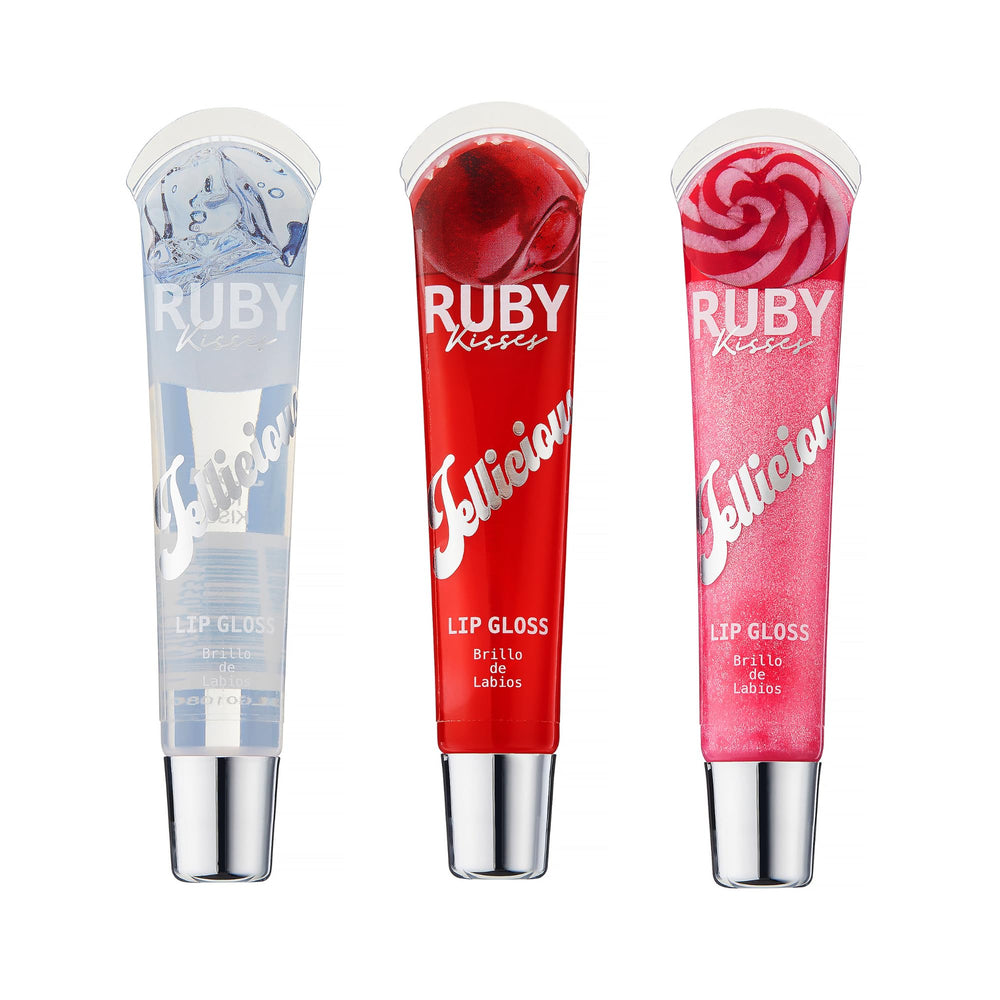 Ruby Kisses Jellicious gloss packaging for convenient on-the-go application.