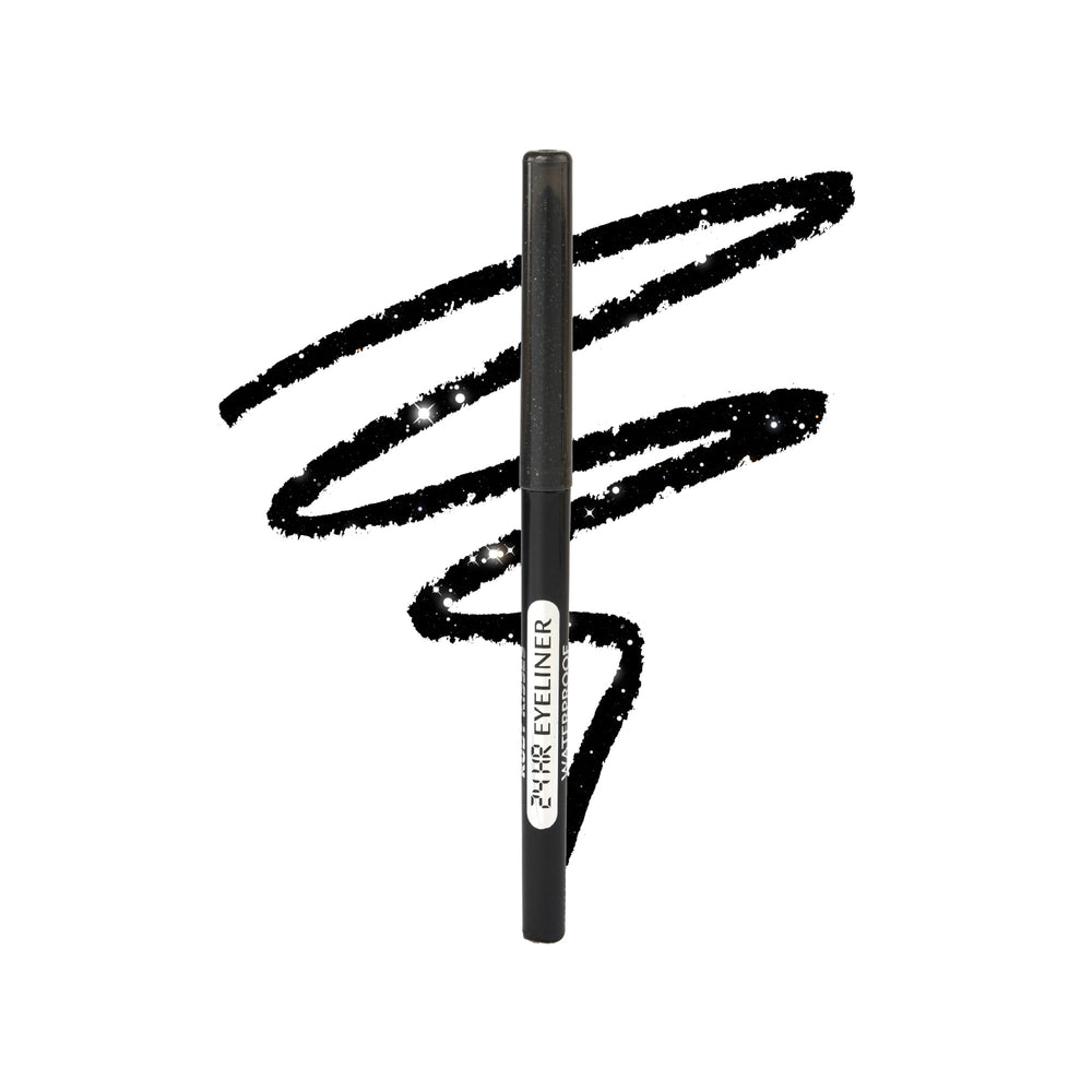 Ruby Kisses Pencil Eyeliner Glitter Black closeup showing rich pigment and smooth glide