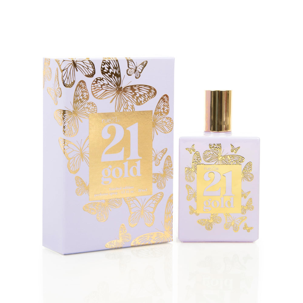 Rue 21 Gold bottle with golden glow for a glam signature scent.