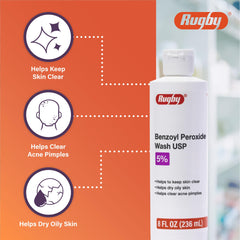 Rugby Laboratories benzoyl peroxide wash foamy suds on face for clean, refreshed skin.
