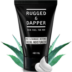 RUGGED & DAPPER Age Defense moisturizer jar delivers long-lasting hydration for daily use.