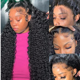 Rumdiku deep wave lace front wig 30 inch showing natural hairline for versatile styling