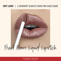 Runway Rogue Pearl Glam lip application close-up reveals long-wear, transfer-resistant color.