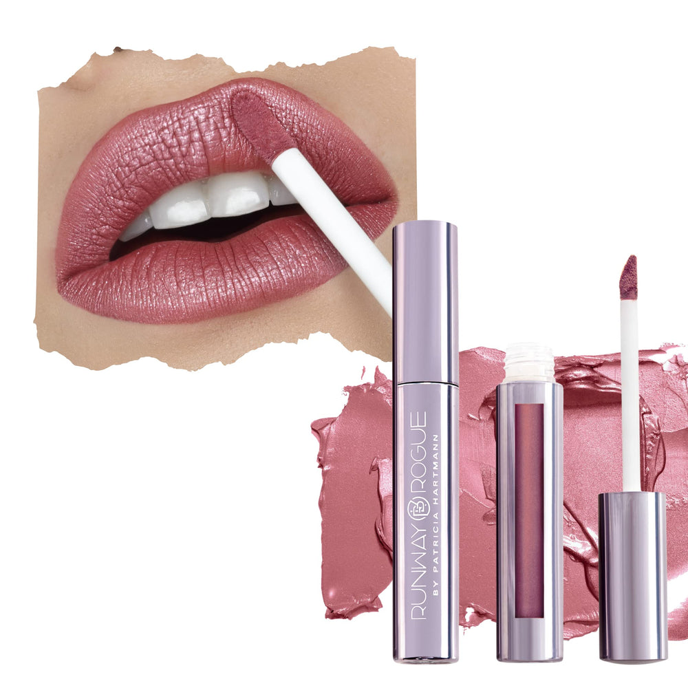 Runway Rogue Pearl Glam longwear bottle shows shimmering pale-mauve finish for all-day style
