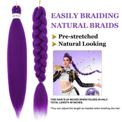 Ruola purple braiding hair 48in pack 2; soft, pre-stretched texture for easy braiding.