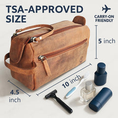 Rustic Town buffalo leather toiletry bag with side handle for easy travel