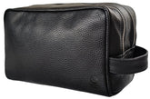 RUSTIC TOWN full-grain buffalo leather toiletry bag closed demonstrates durable organization on the go.