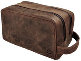 RUSTIC TOWN full-grain leather travel toiletry bag open for organized packing