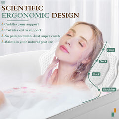 RUVINCE pillow with shoulder and back support enhances full-body comfort during baths.